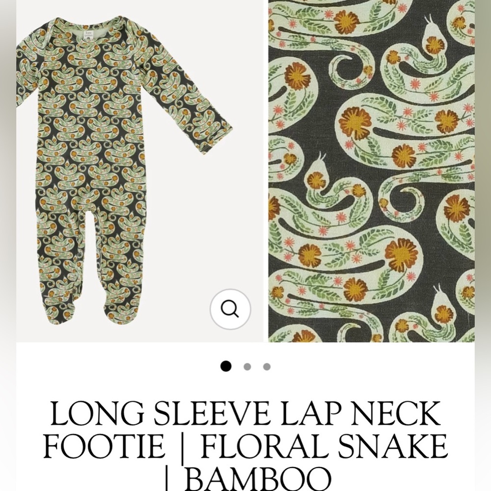 LONG SLEEVE LAP NECK FOOTIE floral snake serpent flowers occult mystical bamboo
